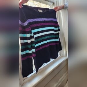 Striped Knit Sweater - Black, Purple, Green, Blue